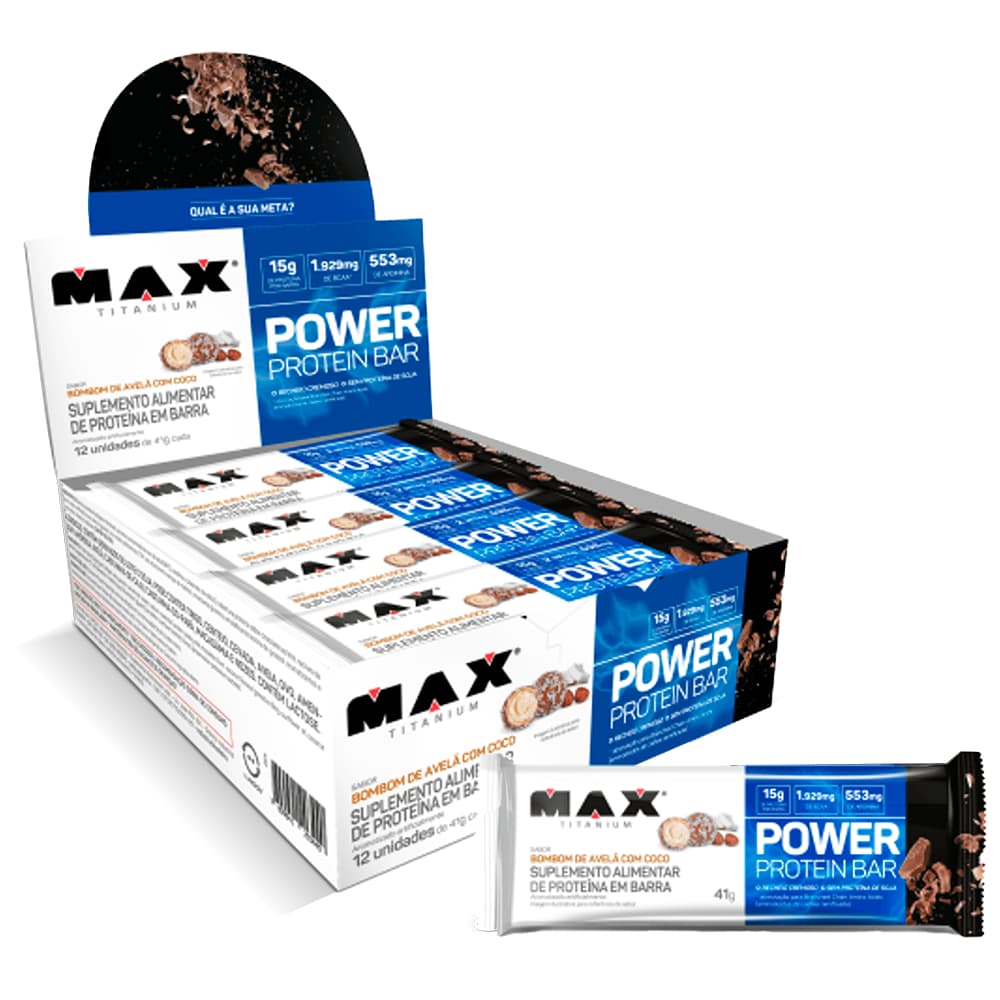 Power Protein Whey Bar Caixa 12 Unidades 41g - Max Titanium