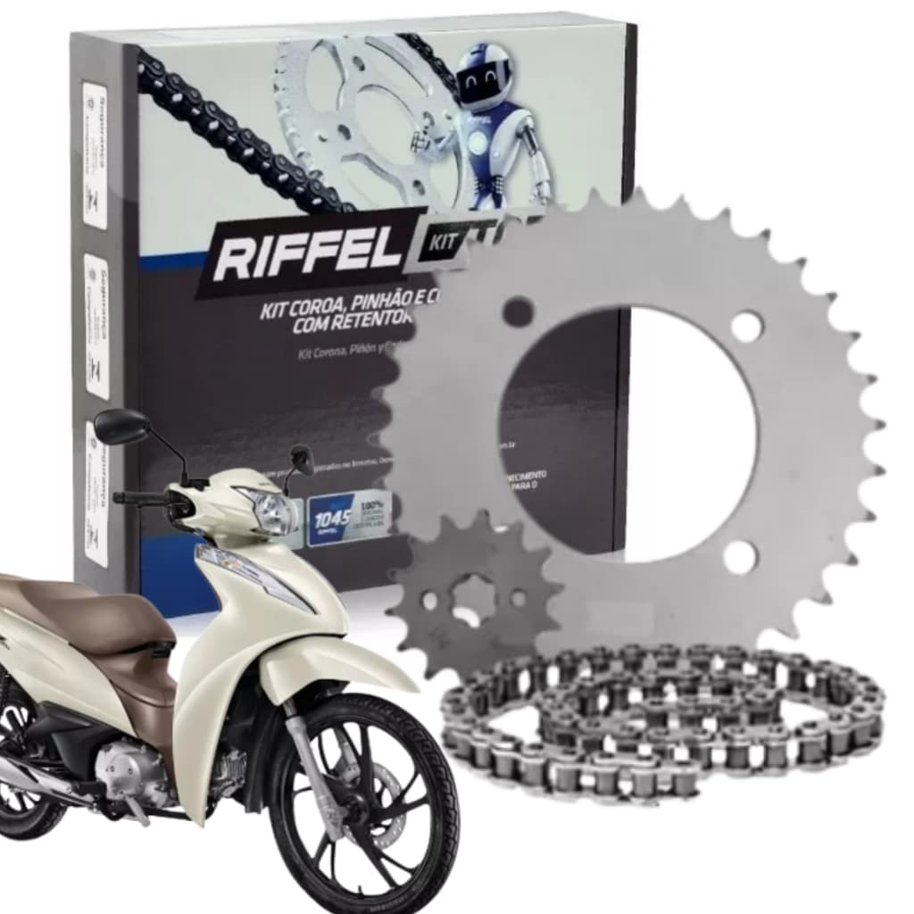 Kit Relação Tração Transmissão Retentor Biz 125 Biz 110 2005 a 2025 Original Riffel