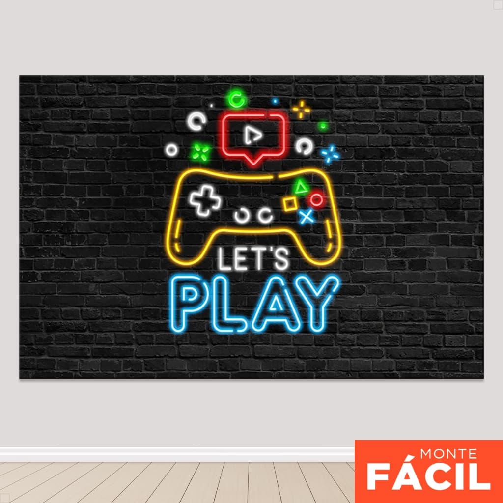 Painel De Festa Retangular Game Neon Horizontal Sublimado Em Tecido