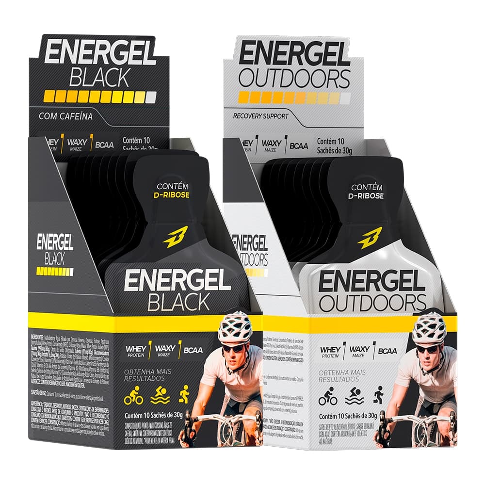 Kit Display 10 Sachês Energel Black + Display 10 Sachês Energel Outdoors - Bodyaction (Carbogel)