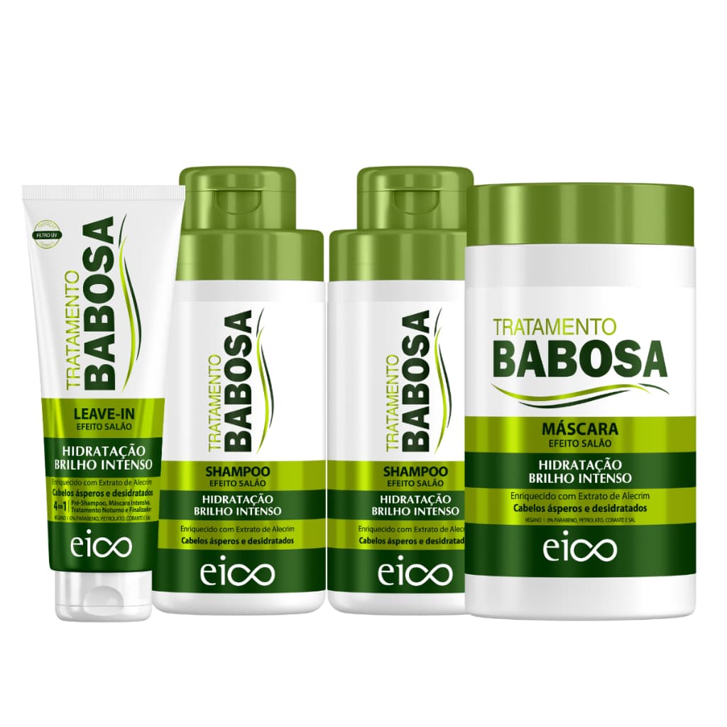 Eico Babosa Aloe Vera Shampoo Condicionador 450ml + Máscara Hidratação Brilho 1kg + Leave-in 200ml