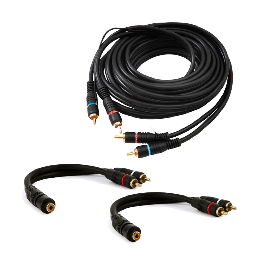 Kit Cabos RCA 1 Metro + 2 RCA Y 2M1F 2 Machos e 1 Fêmea Semi Blindado Som Amplificador Automotivo