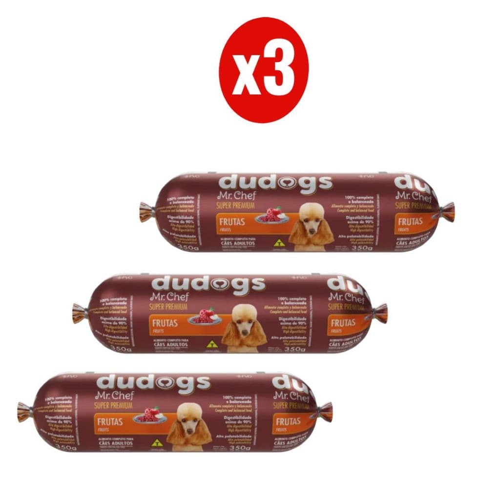 Kit 3 Dudogs Mr Chef Frutas Ração Semi Úmida para Cães 350g FVO