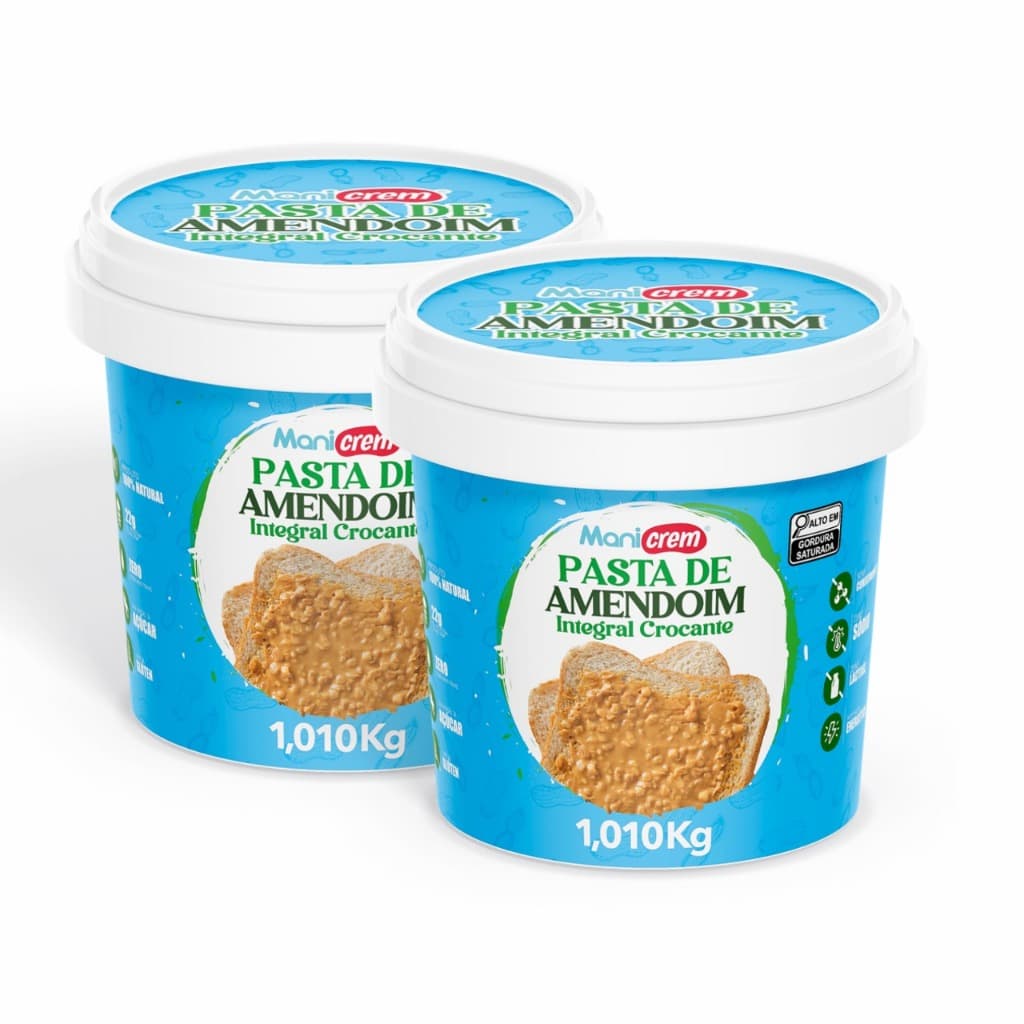 Kit 02x Manicrem Pasta De Amendoim Crocante 100% Amendoim - 1,010kg