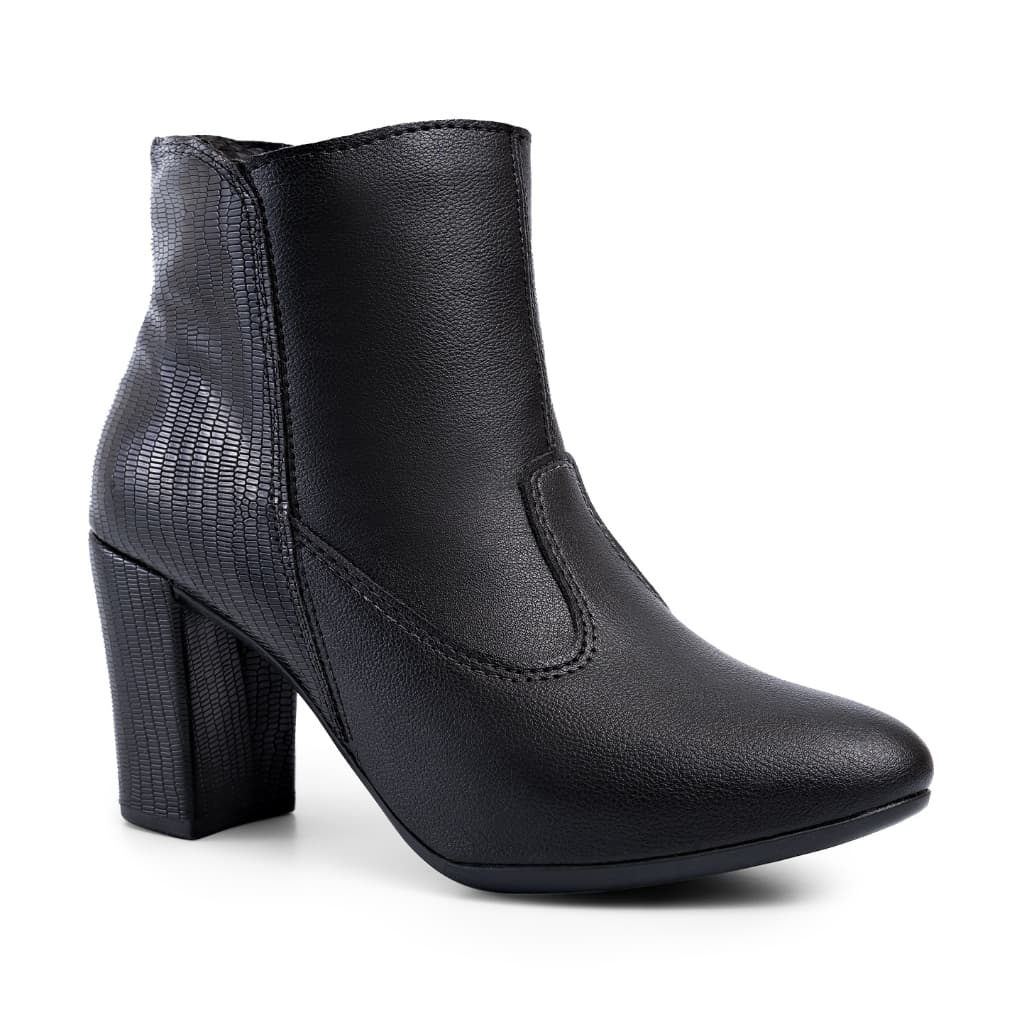 Bota Feminina Lumiss Cano Curto Salto Alto Bloco Grosso Bico Fino Confortável Blogueira Croco Moda