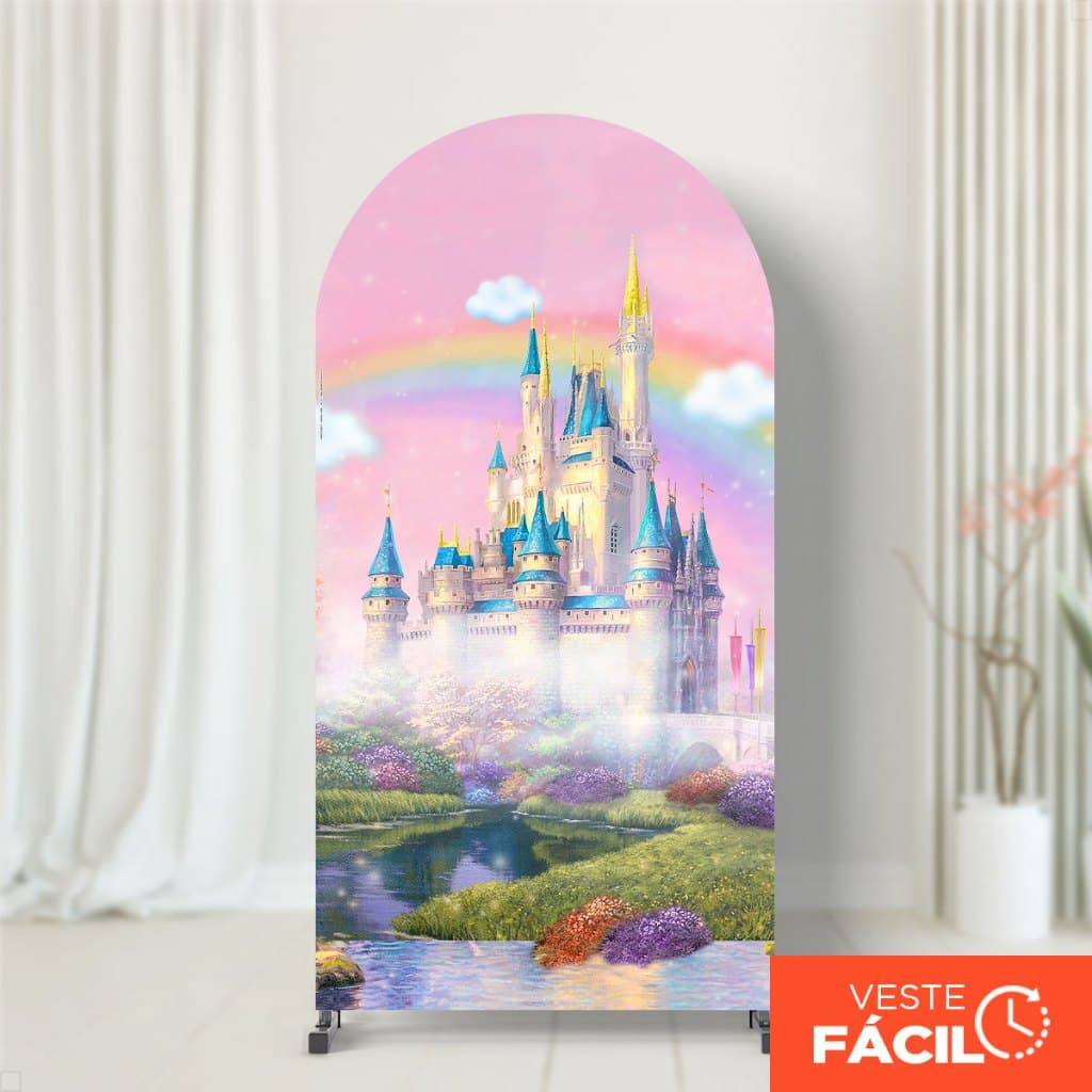 Painel Romano Castelo Princesas Festa Sublimado Decoração Em Tecido Com Elástico 2x1m