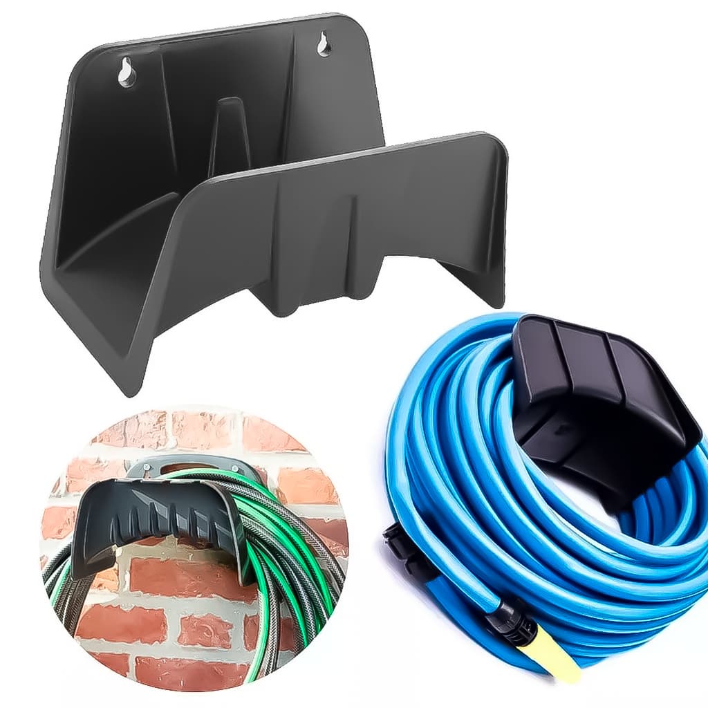 Suporte Fixo Para Mangueira De Jardim Em Plástico PVC Preto