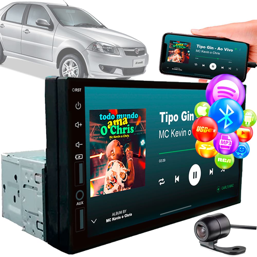Central Multimídia Usb Mp5 Player 7 Pol 1 Din Fiat Siena