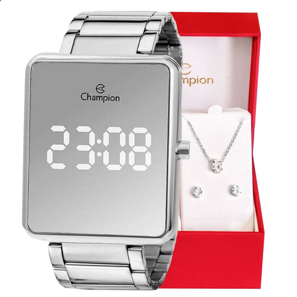 Relógio Champion Feminino Digital Espelhado Prata CH40086S Relógio De Pulso Feminino Original