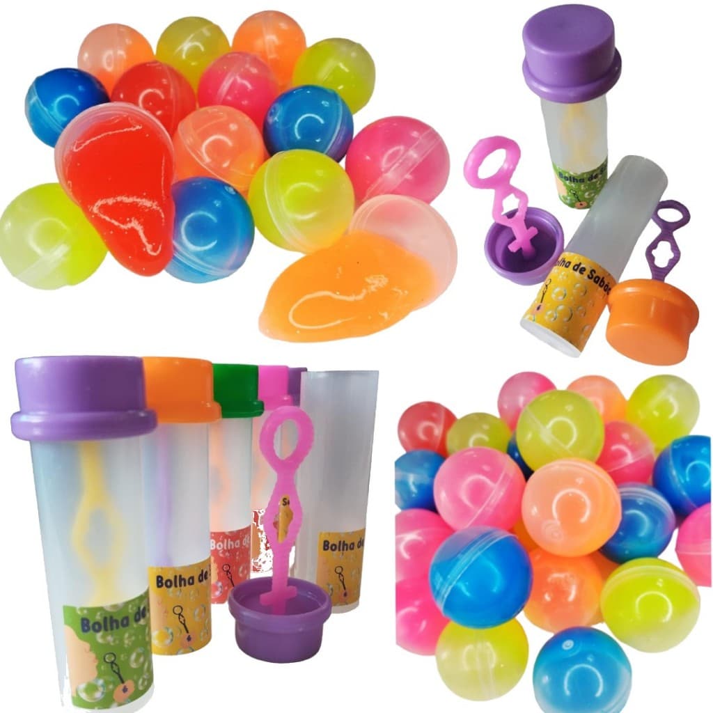 30 Geleca Slime + 30 Tubo Para Bolha De Sabão (Sem o liquido) Para Kit Festa Lembrancinha Infantil