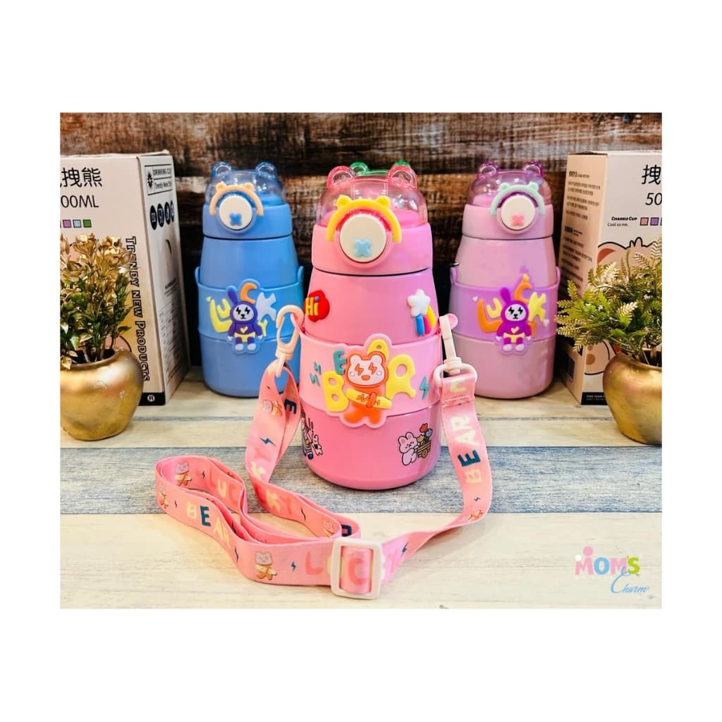 Garrafa/copo termica Infantil 500ML inox canudo de silicone e alça adesivos personalizados