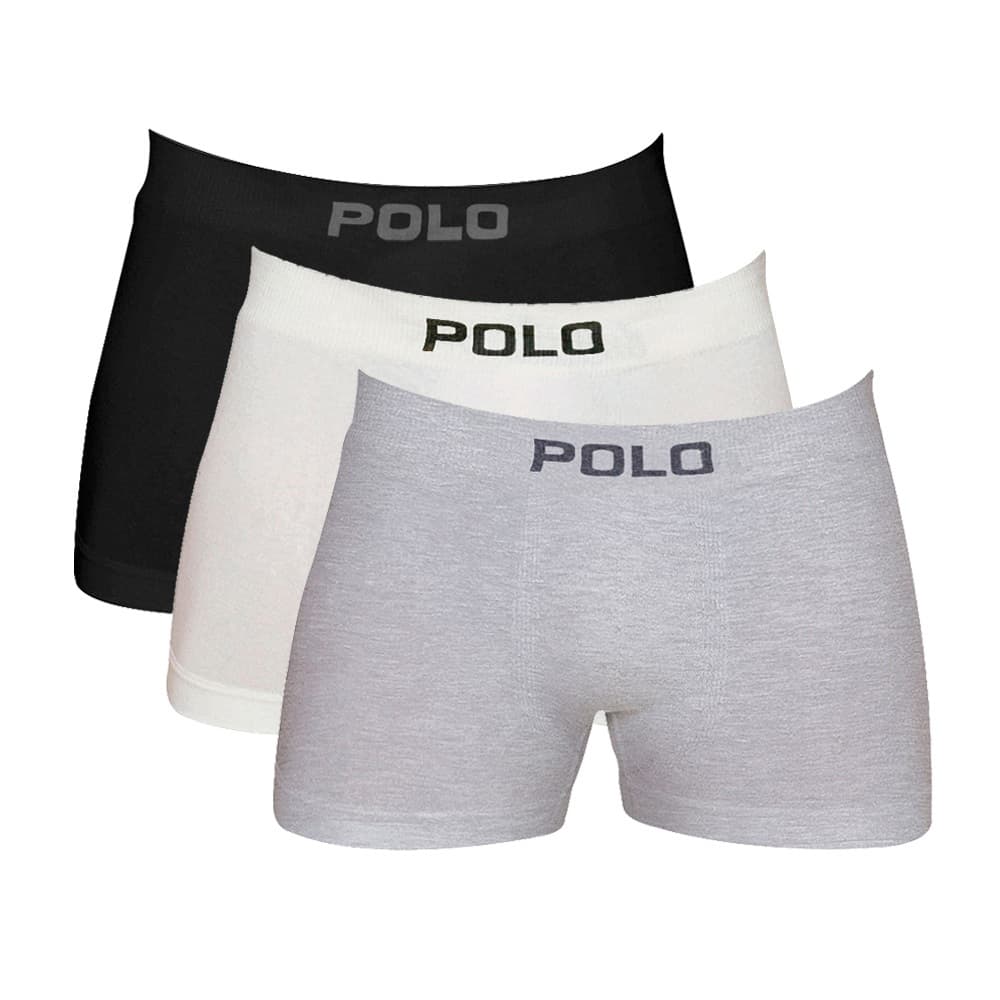 Kit C/3 Cuecas Boxer Polo 781 Algodão Sem Costura Sortido