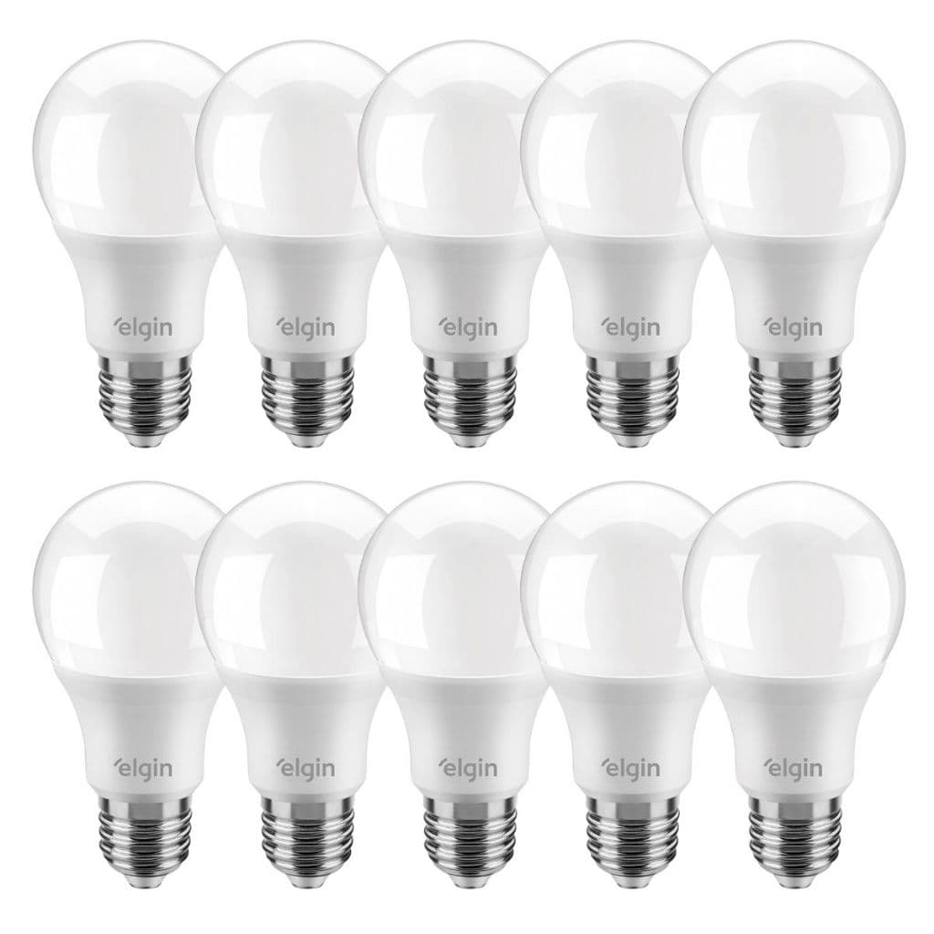 Kit 10 Lâmpadas Led Bulbo 9w E27 3000k Branco Quente ELGIN Inmetro