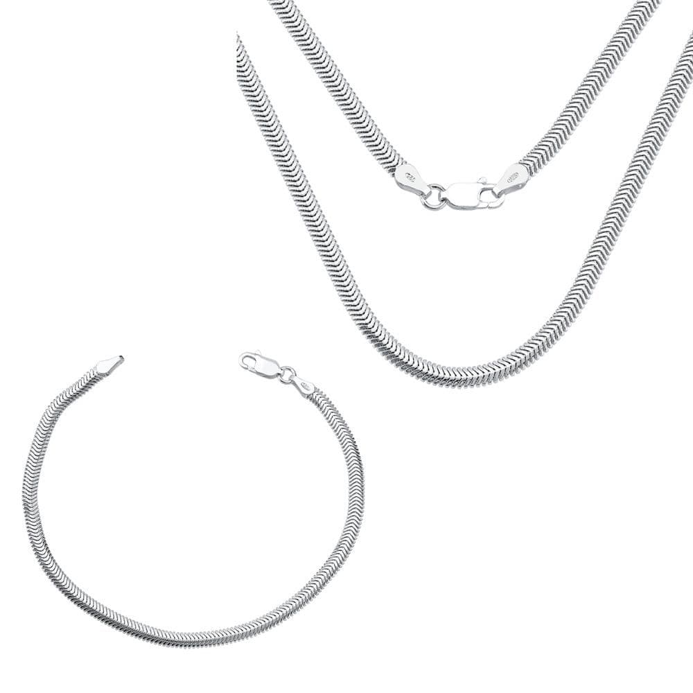 Conjunto Colar e Pulseira de Prata 925 Rabo de Rato Achatada 40cm 3mm