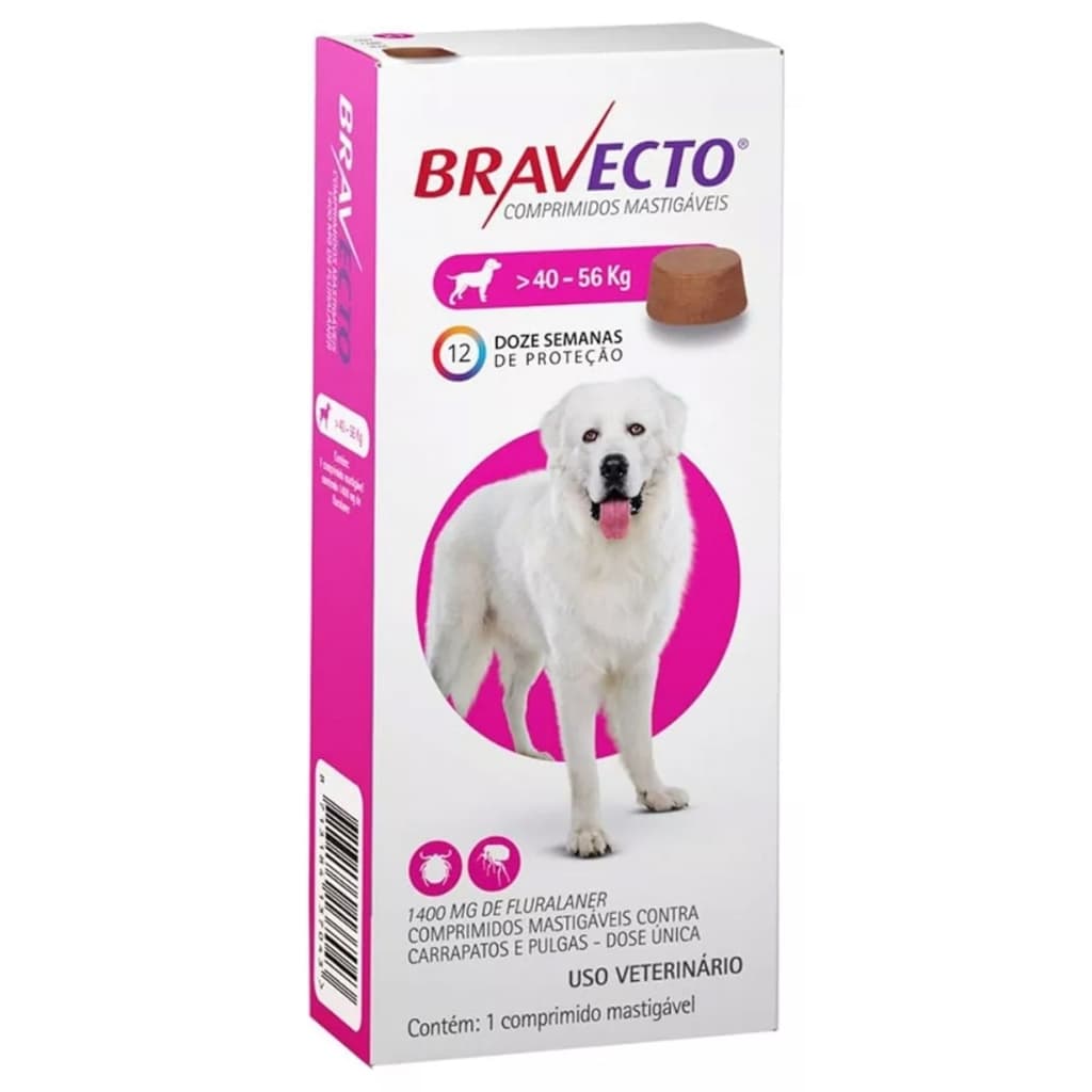 Antipulgas e Carrapatos Para Cães Bravecto 40kg a 56kg 1400mg MSD