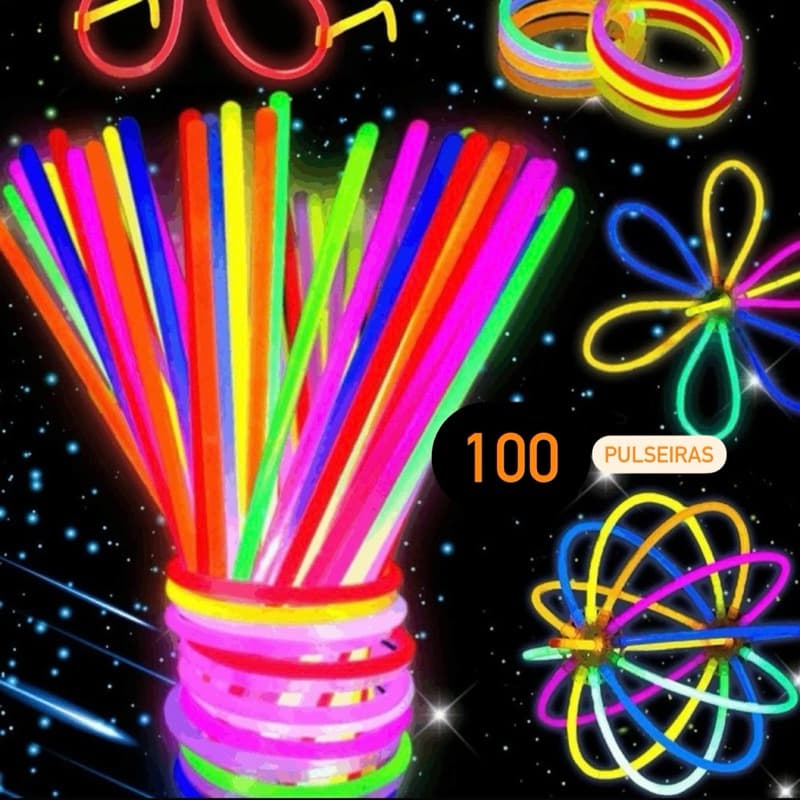 Pulseira Neon Alto Brilho Fluorescente Tubo Diversas Cores Brilha No Escuro 50~200 un OFF//