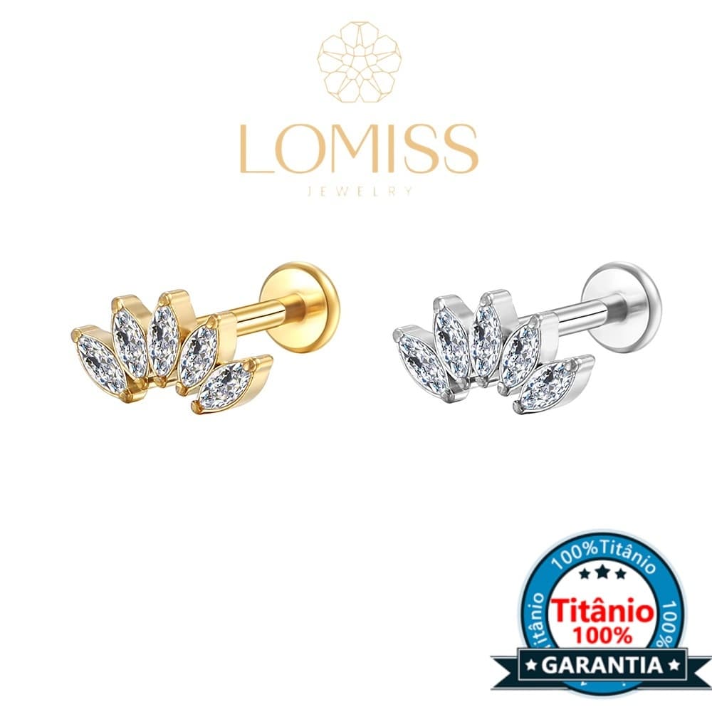 Piercing Helix Conch Labret Titânio PVD Coroa Cluster 5 Zircônia 《Lomiss semijoias》