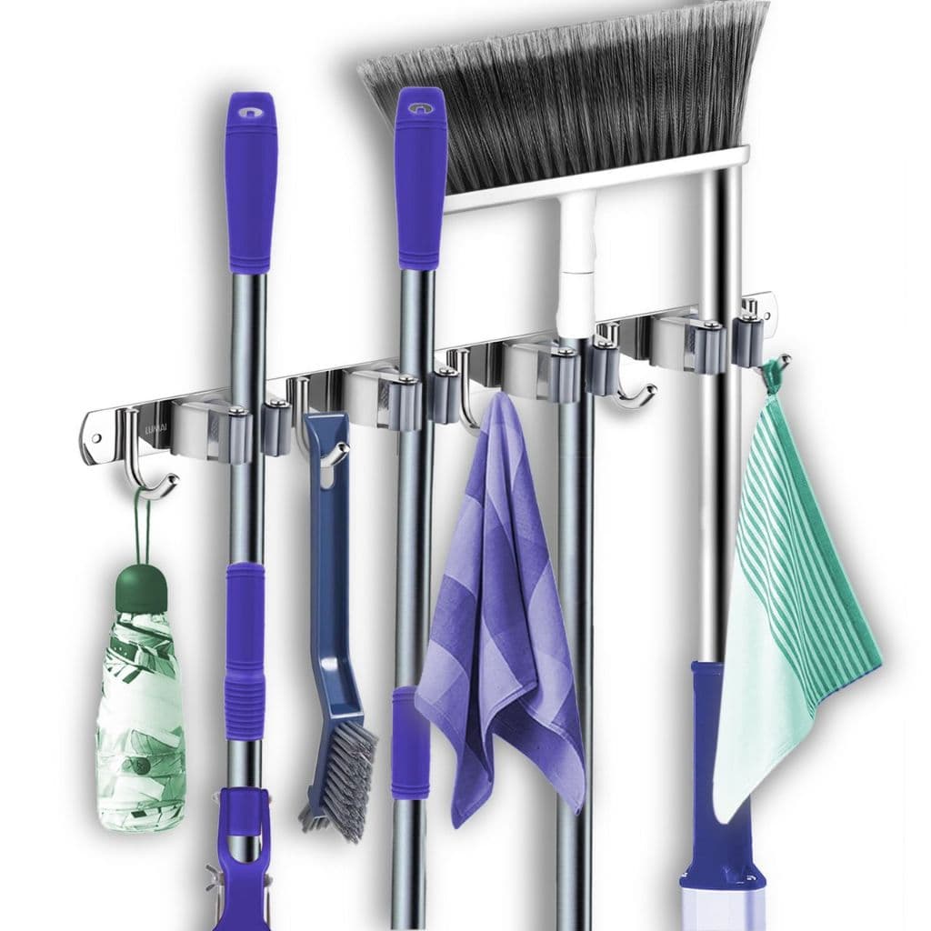Lumai Suporte Vassoura Parede Madri Aço Inox 304 Pendurador Rodo 9 Ganchos Organizador