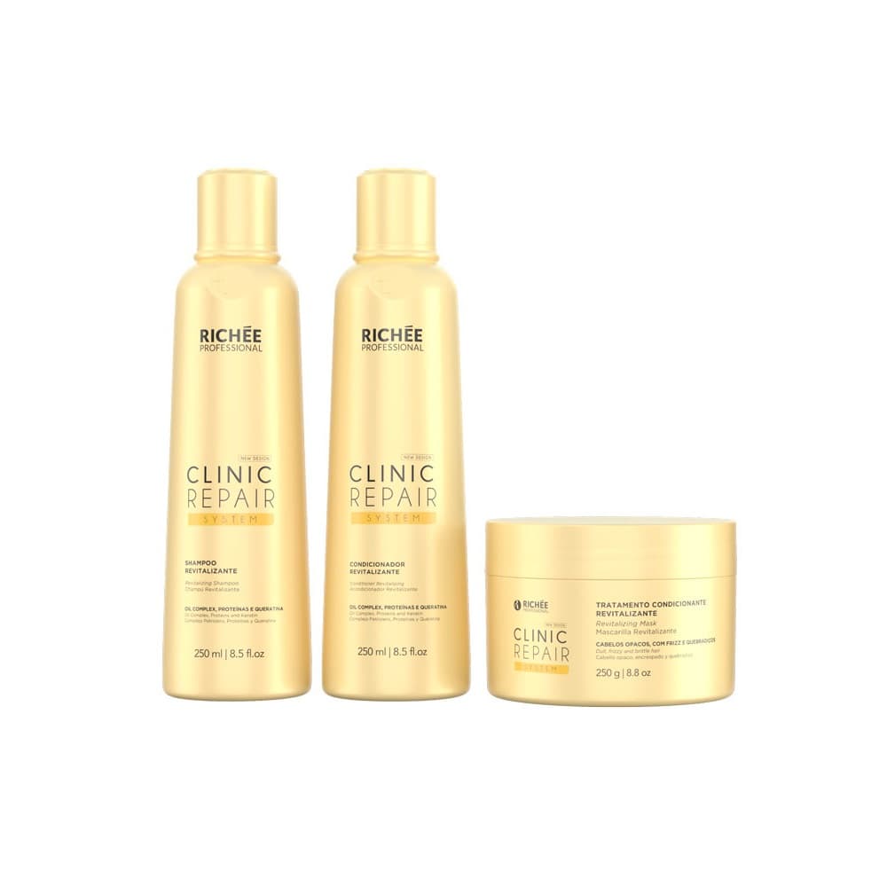 Kit Shampoo Condicionador e Máscara 3x250ml Tratamento Profissional Clinic Repair Hidratação Nutrição Richée
