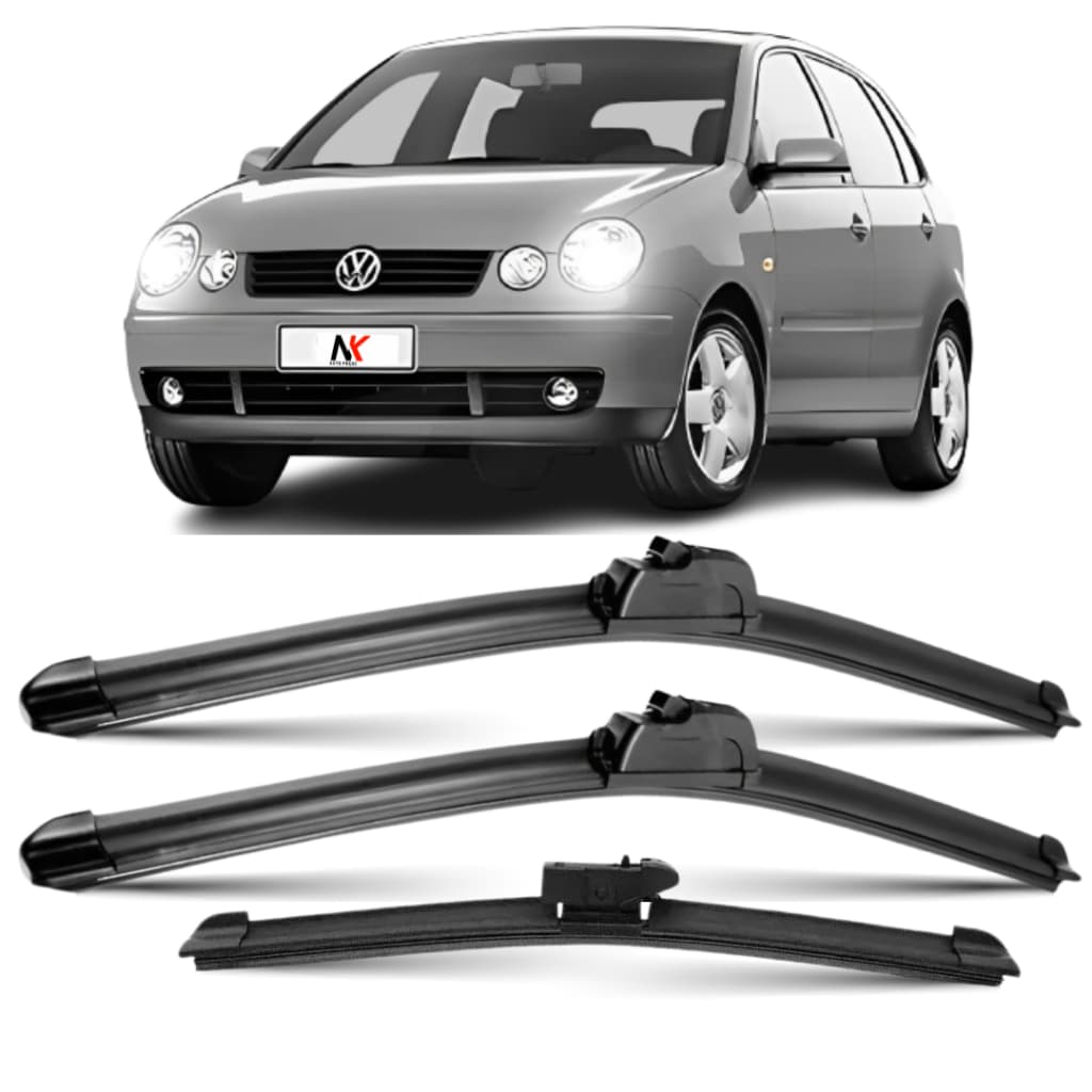 Kit 03 Palhetas Limpador de Parabrisa Dianteiro + Traseiro Polo Hatch 2001 2002 2003 2004 2005 2006 2007