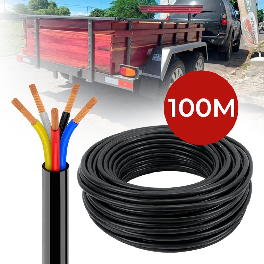 Cabo Pp 5 Fios Flexível 100m Seção 1mm Caminhão Carretinha Reboque Motor Home 100% Cobre Resistente