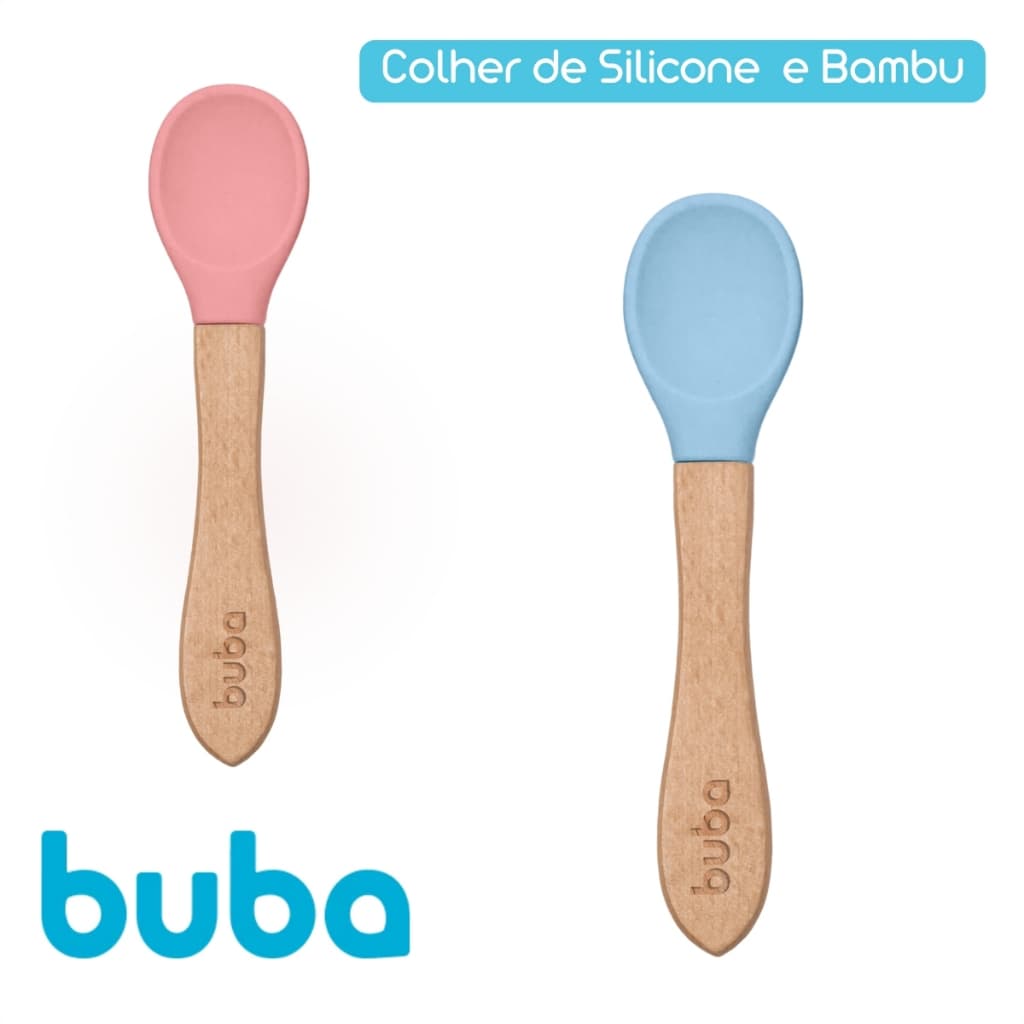 Colher Papinha de Bambu e Silicone para Alimentação do Bebê Buba