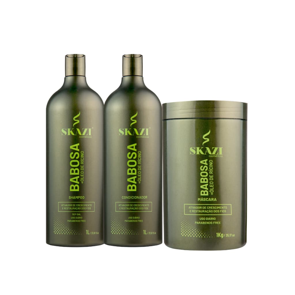 Kit Shampoo Condicionador E Mascara Skazi Babosa e Ricino 1L
