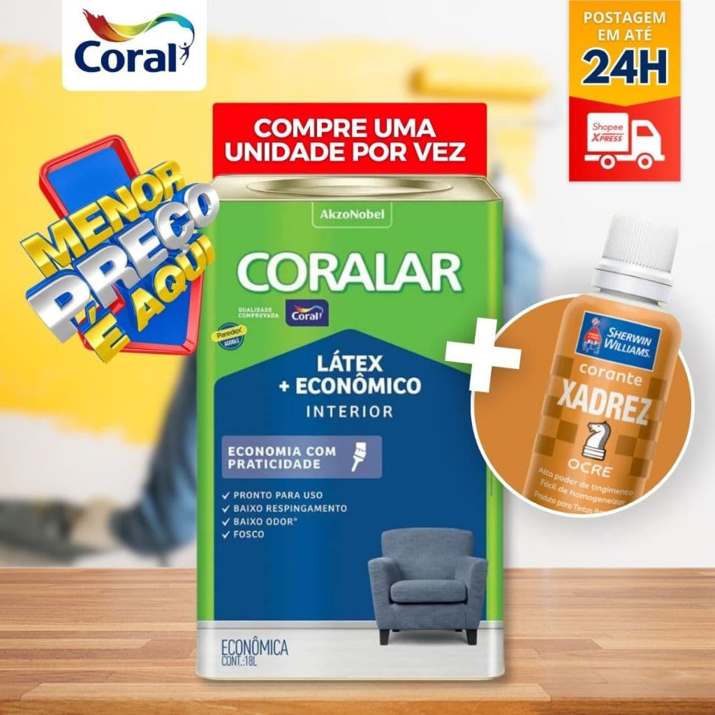 TINTA DE PAREDE BRANCA 18L COM CORANTE XADREZ CORES 50ML
