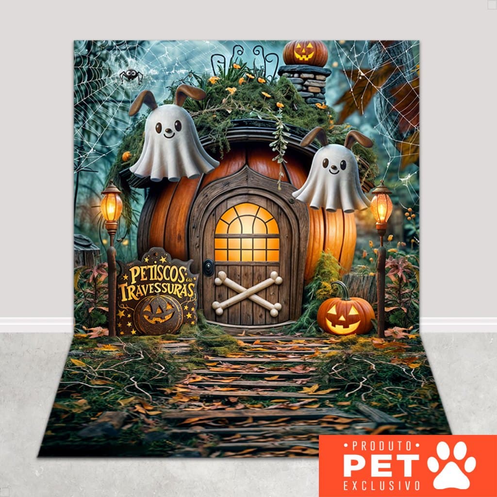 Painel Fundo Fotográfico Halloween Decoração Pet Shop Em Tecido 1,20x1,70m - PET-137