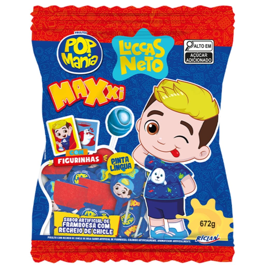 Pirulito Luccas Neto Framboesa Pinta Língua 24 Unidades Pop Mania Maxxi