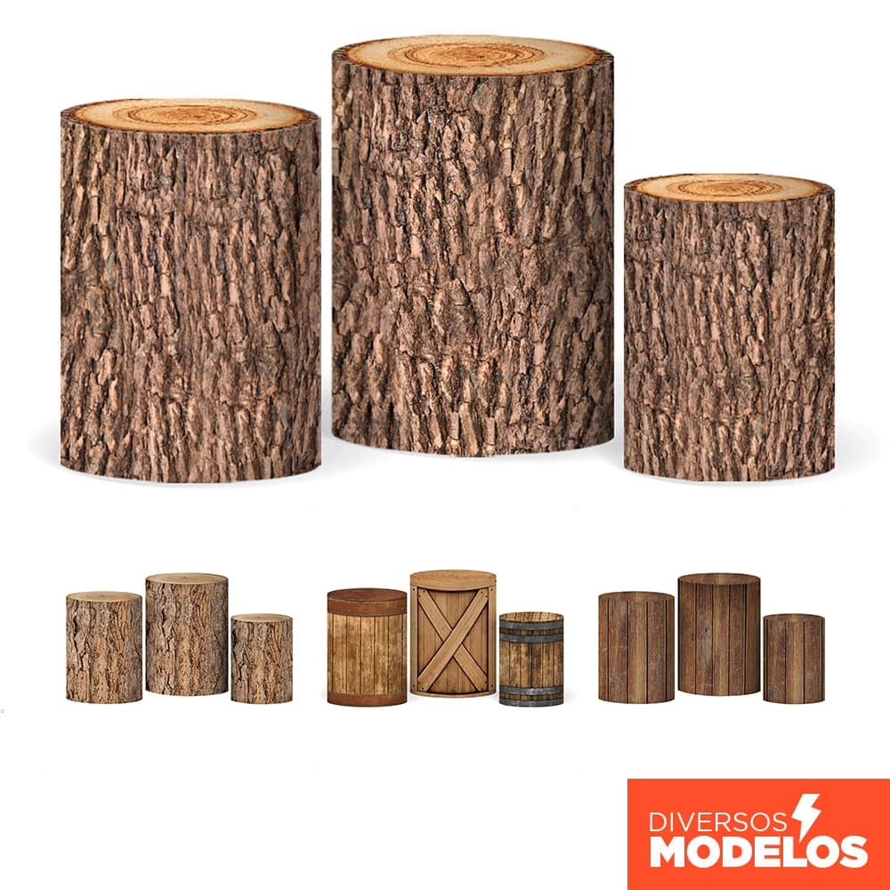 Capa Cilindro Madeira Tronco Em Tecido Sublimado Trio de Capa Veste Fácil