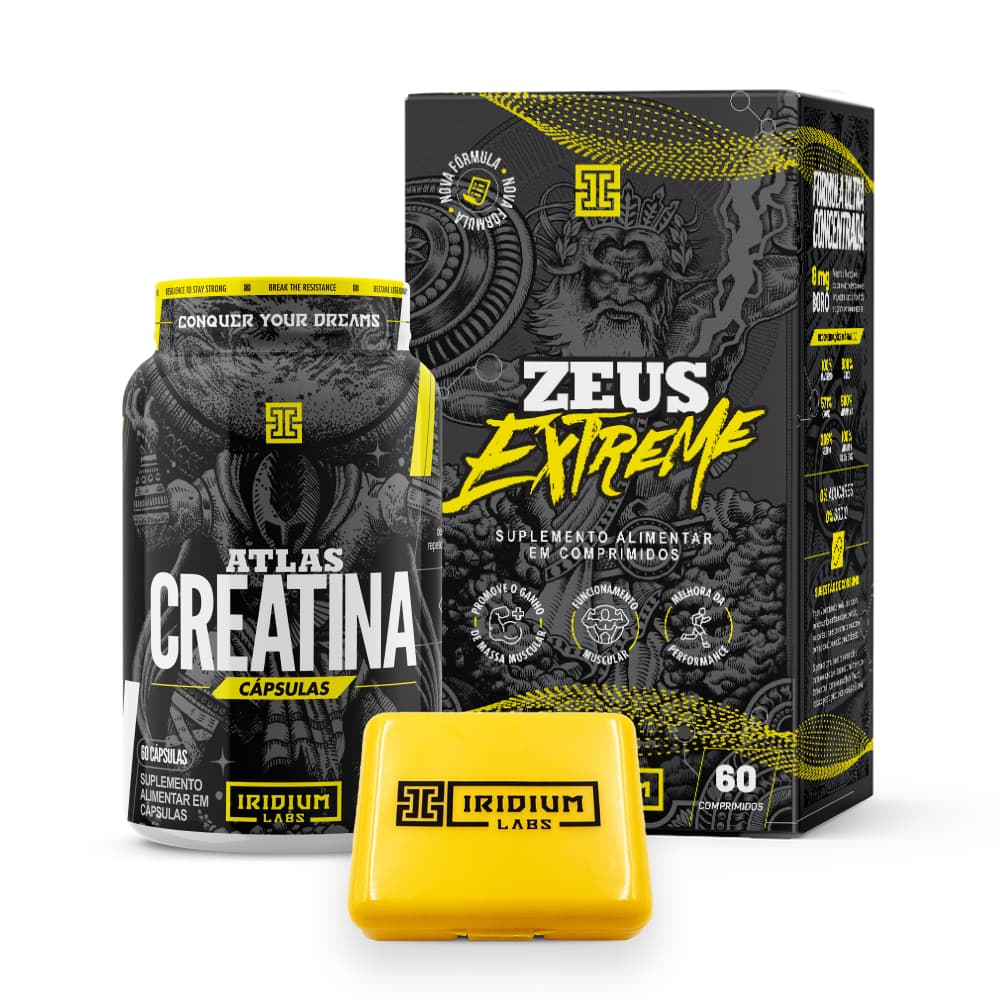 Kit Zeus Extreme  + Atlas Creatina 60 caps + Porta Cápsulas