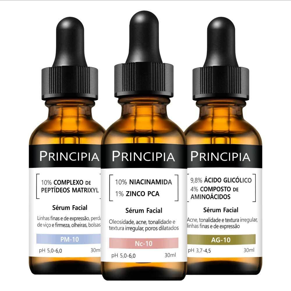 Kit 3 Séruns Principia Niacinamida + Peptídeos + Glicólico
