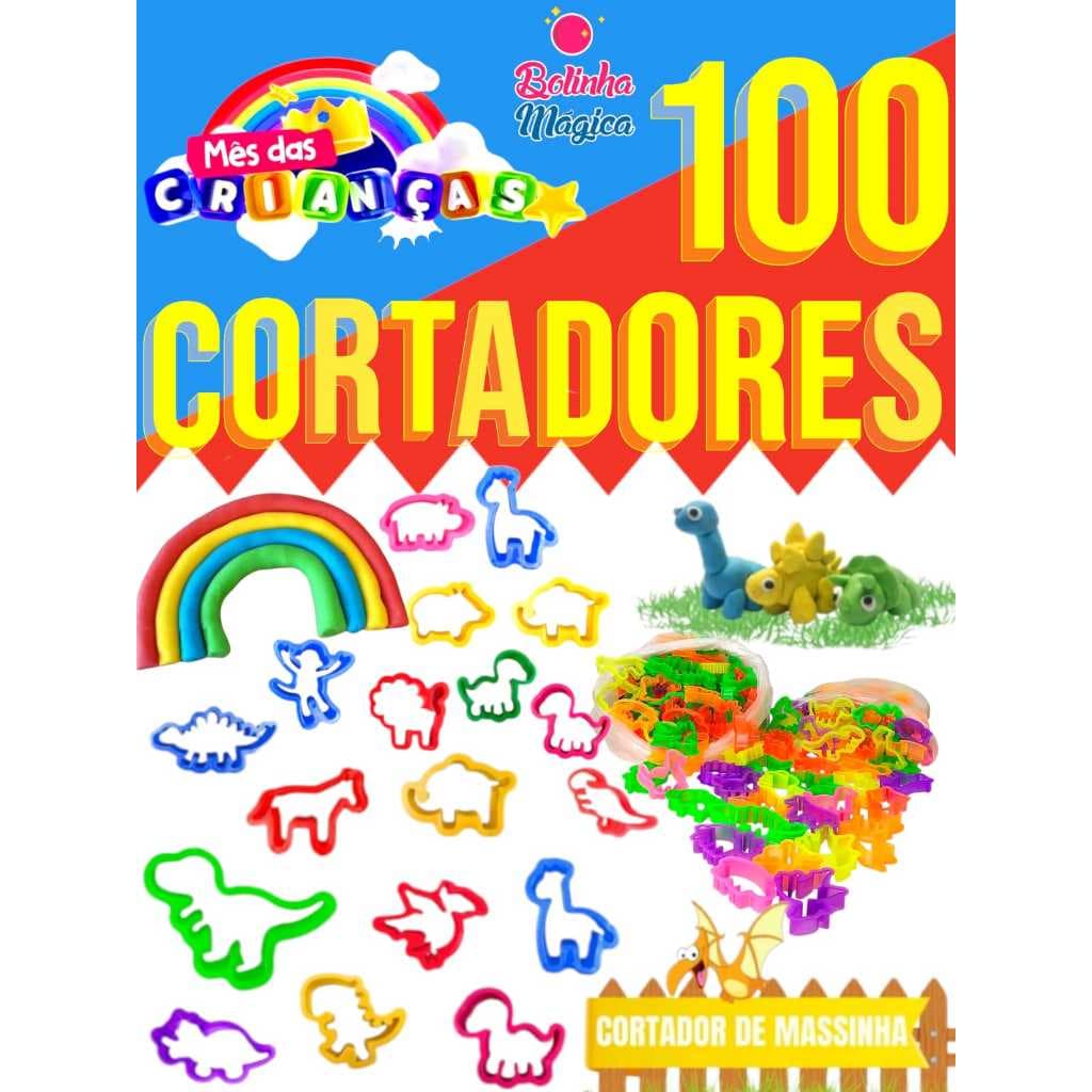 100 Cortadores de Massinha Forminha Neon Dinossauro Safari Lembrancinha Infantil Aniversario Prenda