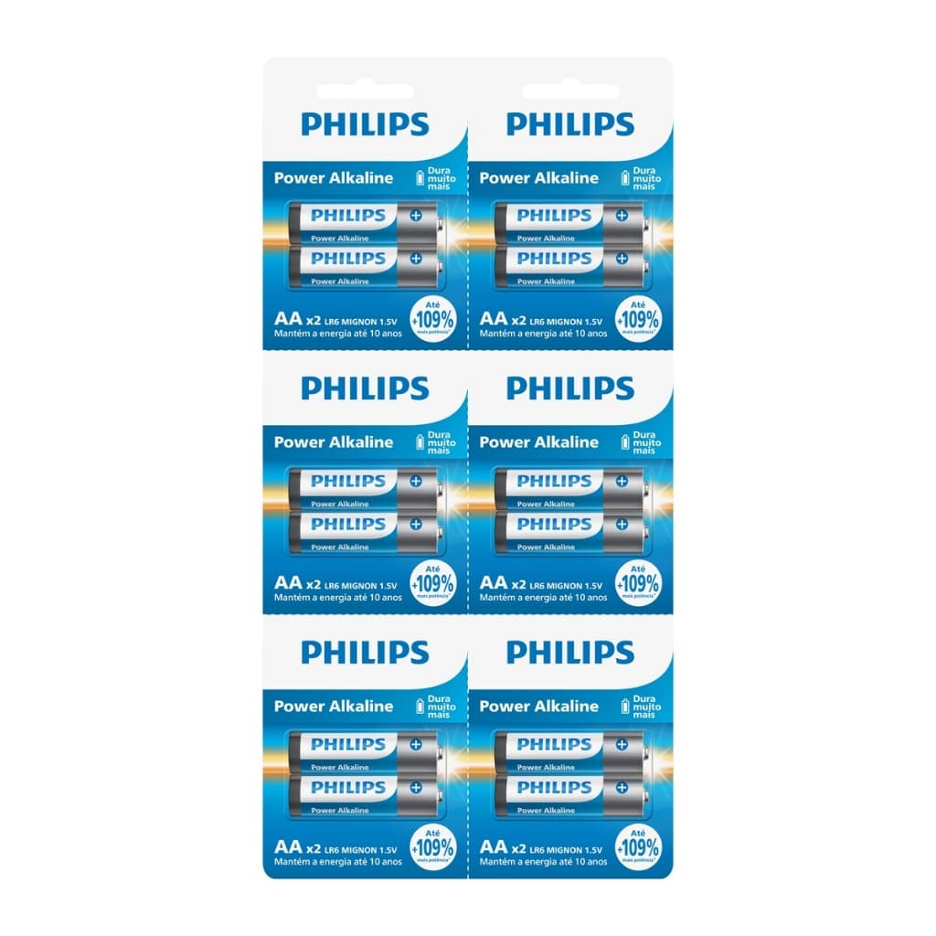 Pilha Alcalina AA Philips Bateria 2A Pequena 12 unidades