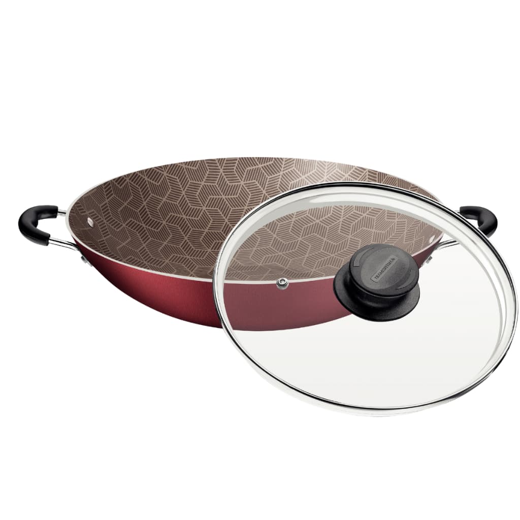 Wok 32 cm Tramontina Paris Com Tampa De Vidro