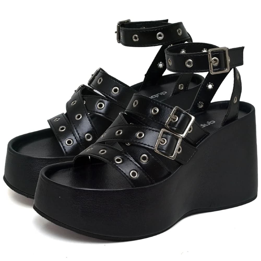 Sapato Feminino Dubuy Tamanco Com Tiras Detalhes Em Ilhós Preto Blair 2102DB