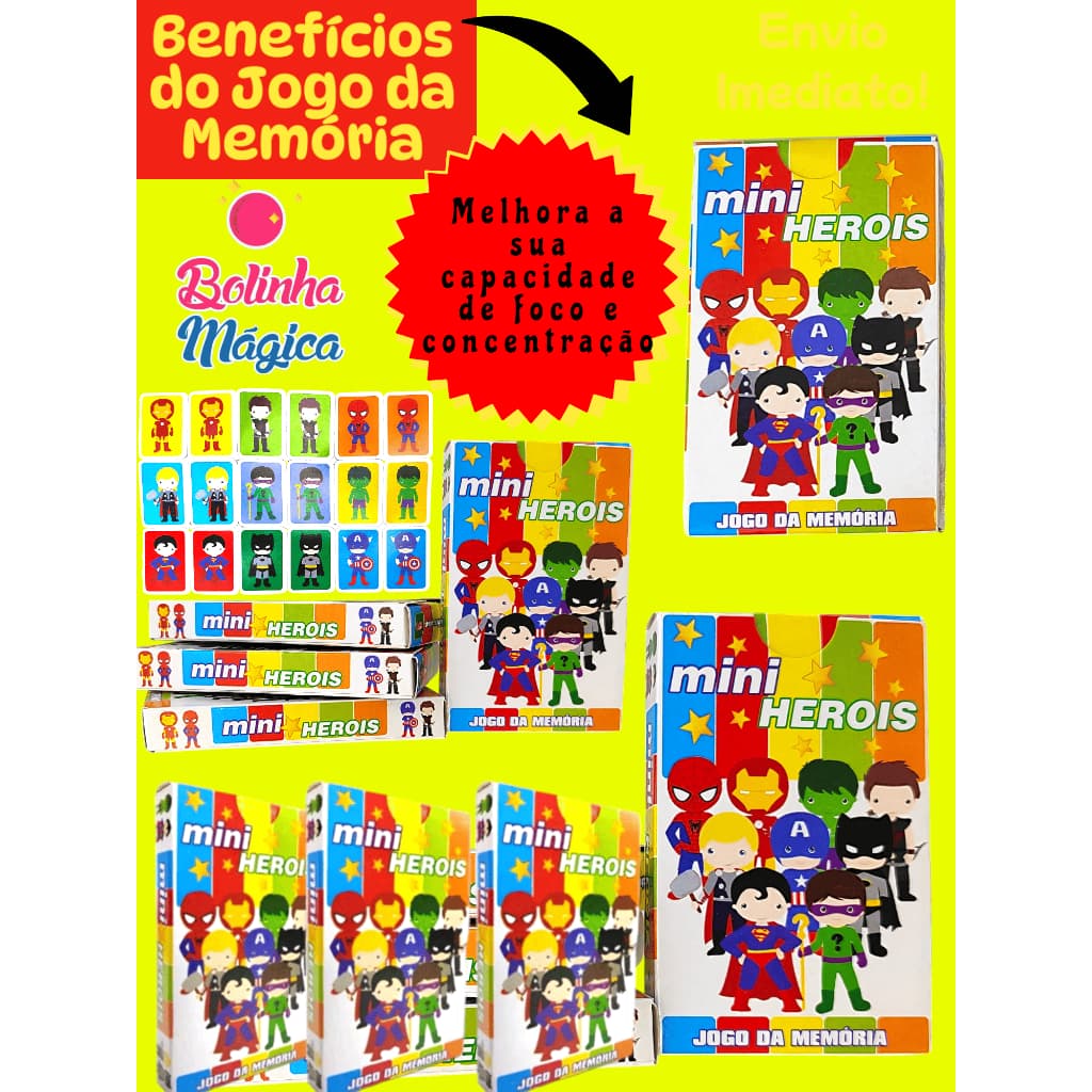 Kit 15 Jogo Da Memoria Mini Heróis Infantil P/ Kit Festa Lembrancinha Aniversario Prenda novo