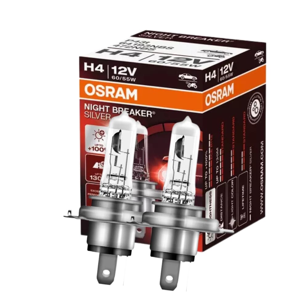 PAR LAMPADA FAROL H4 12V NIGHTBREAKER SILVER 100% + LUZ OSRAM