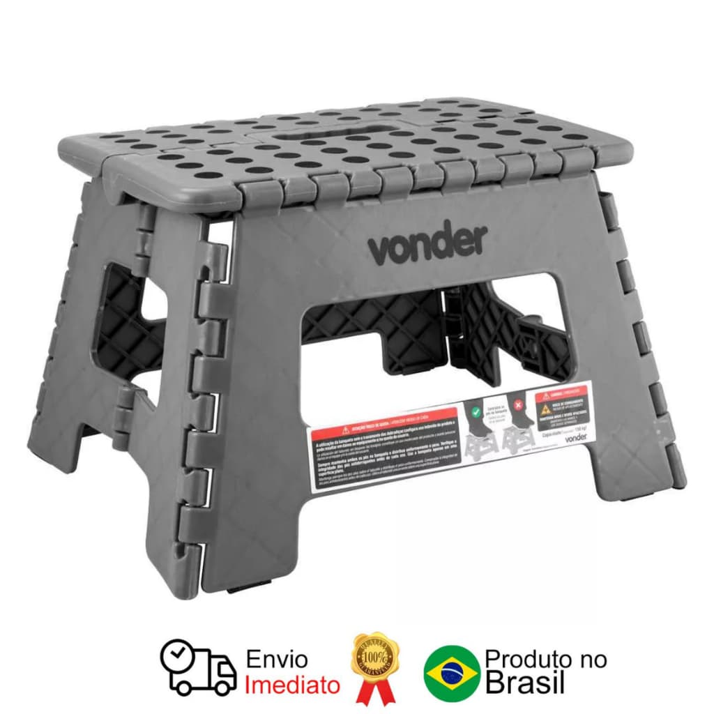 Banqueta 22cm Banco Dobrável Plástico Multiuso Camping Pesca Portatil Retratil Cinza - Vonder