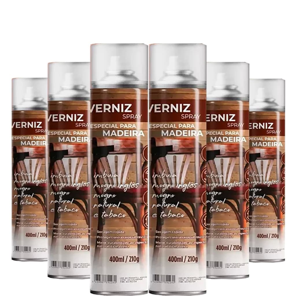 Kit com 6 Verniz Spray Madeira Tabaco 210G/400ML Etaniz Chesy