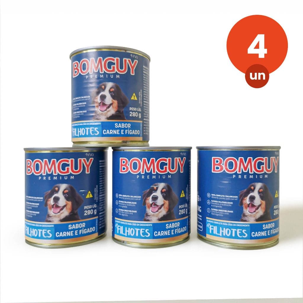 Kit 4 Bomguy Premium Patê Sabor Carne e Fígado Ração Úmida para Cães Filhotes 280g FVO