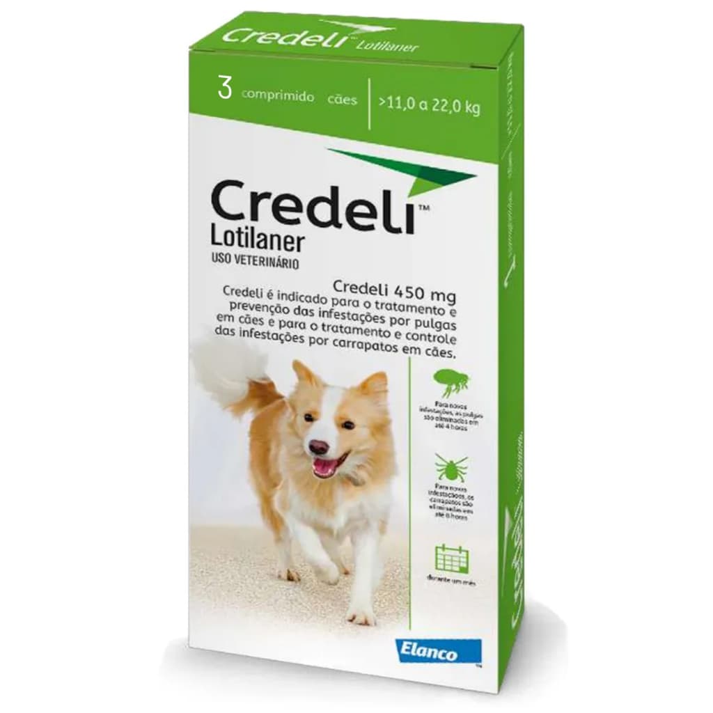Antipulgas E Carrapatos Credeli 450 Mg 11 A 22 Kg Cães 3 Comprimidos