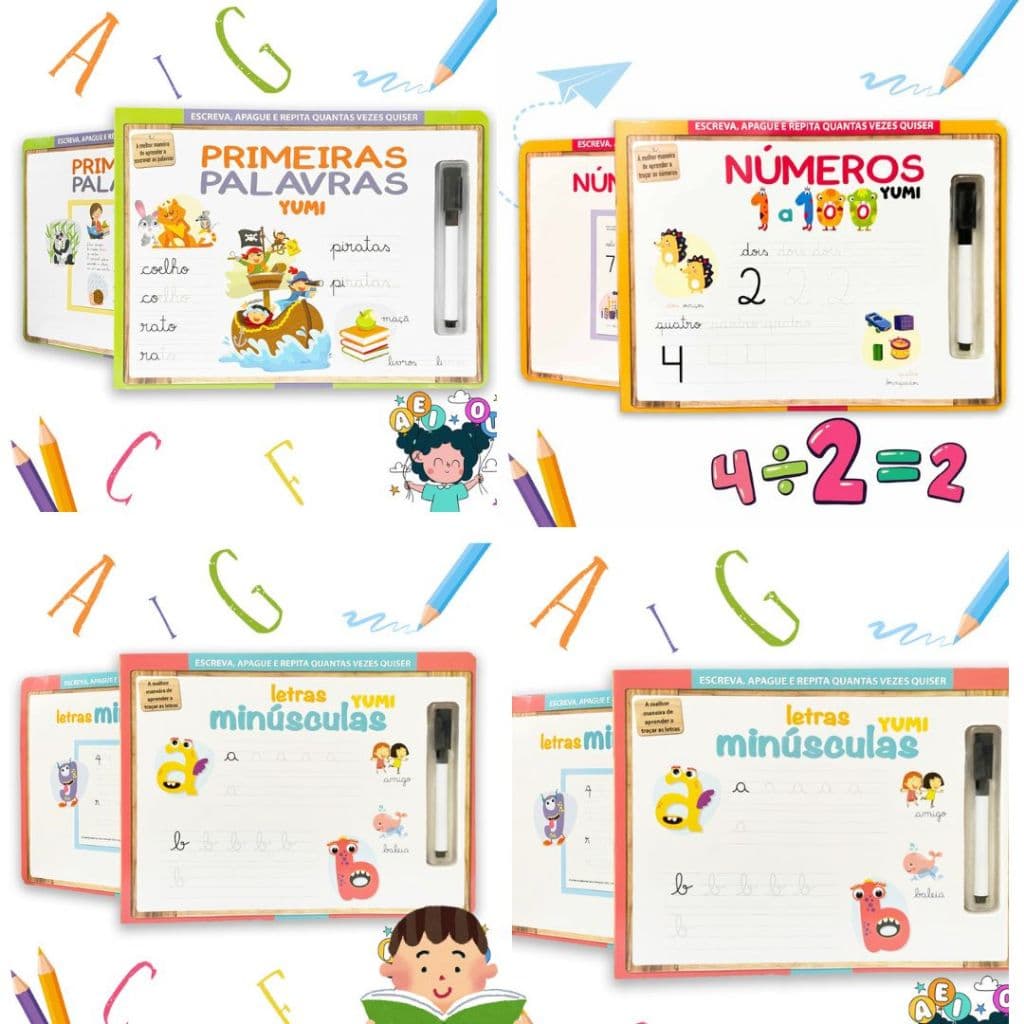 Coleção Alfabetização - Livro Caderno De Caligrafia Infantil Com Caneta Magica Apagável +  De 40 Atividades Folhas Duras
