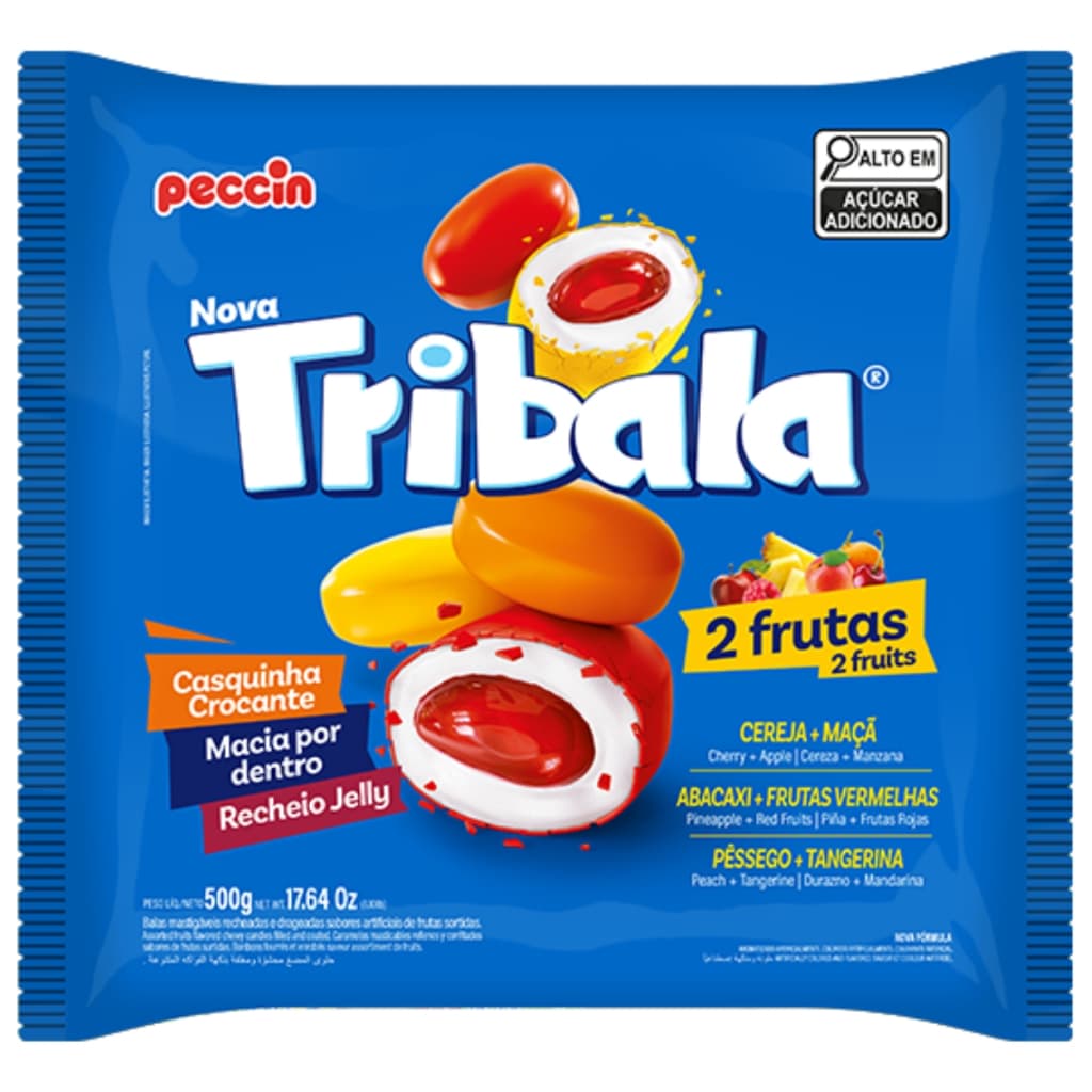 Balas Recheadas Tribala Sabor 2 Frutas 500g Peccin