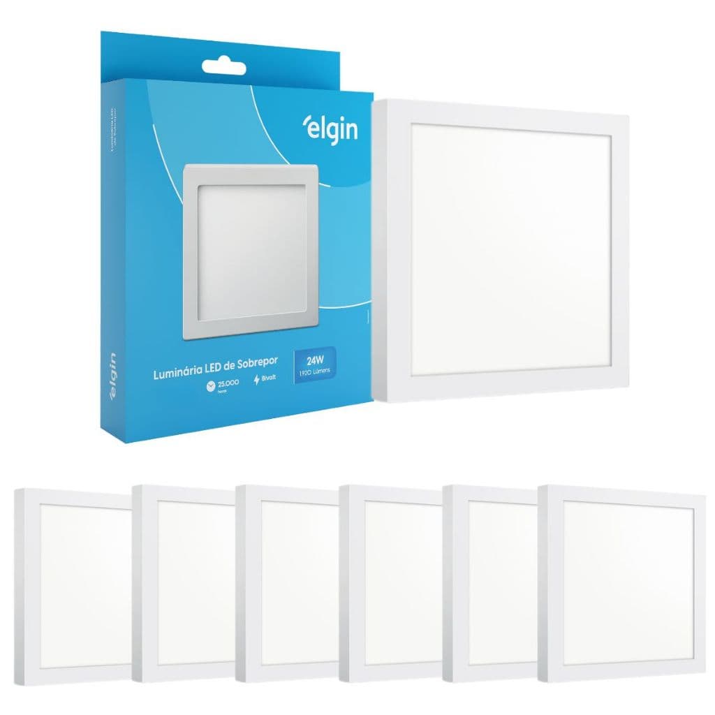 Kit 6 Painel Plafon Sobrepor Quadrado Led 24w Bivolt ELGIN