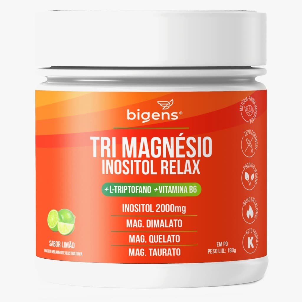 Tri Magnésio (dimalato, quelato, taurato) Inositol Relax, 180g, Bigens (Limão)