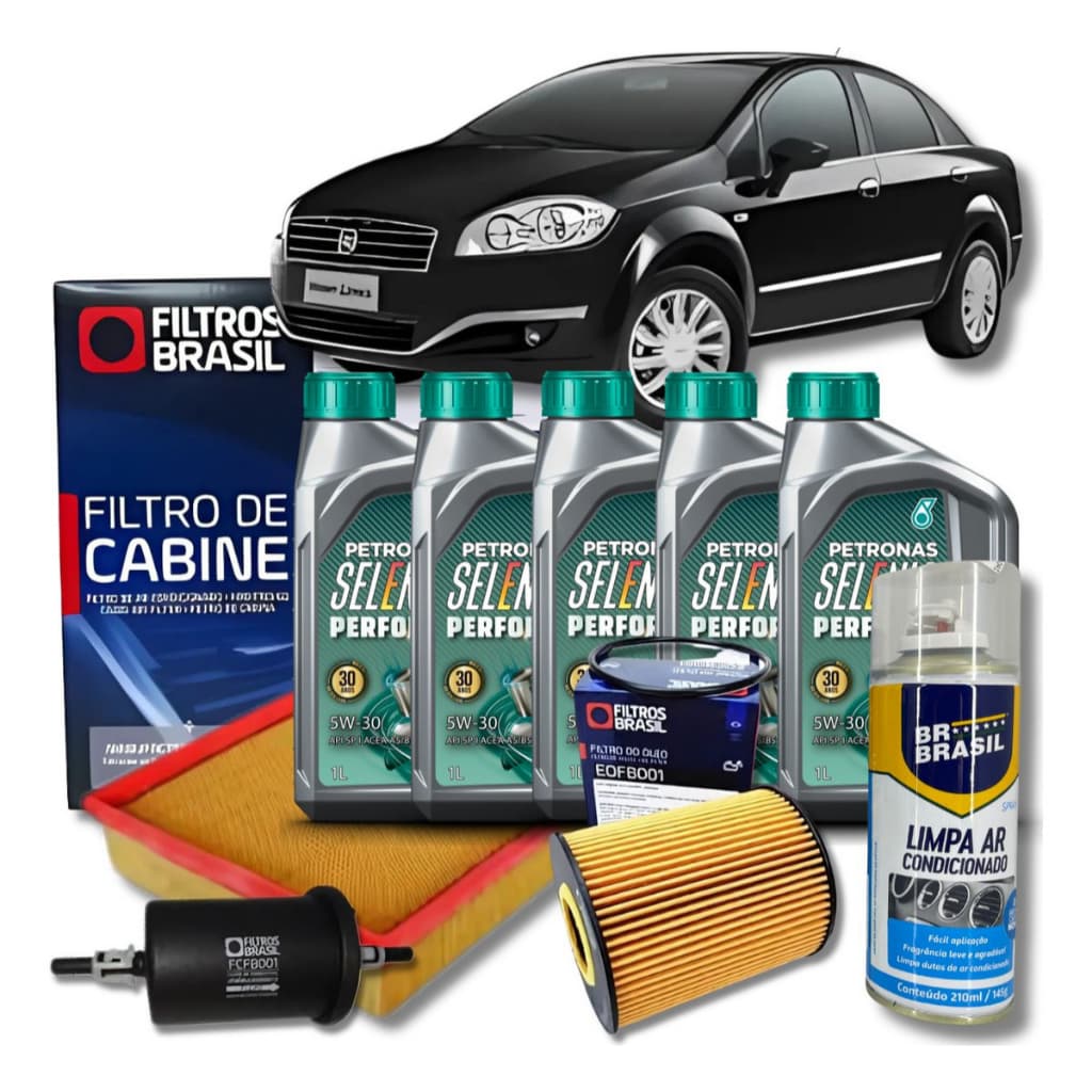 Kit Revisão Óleo Filtros Higienizador - Fiat Linea 1.8 16V E-torq 2010 A 2013 2014 2015 2016 - 5W30