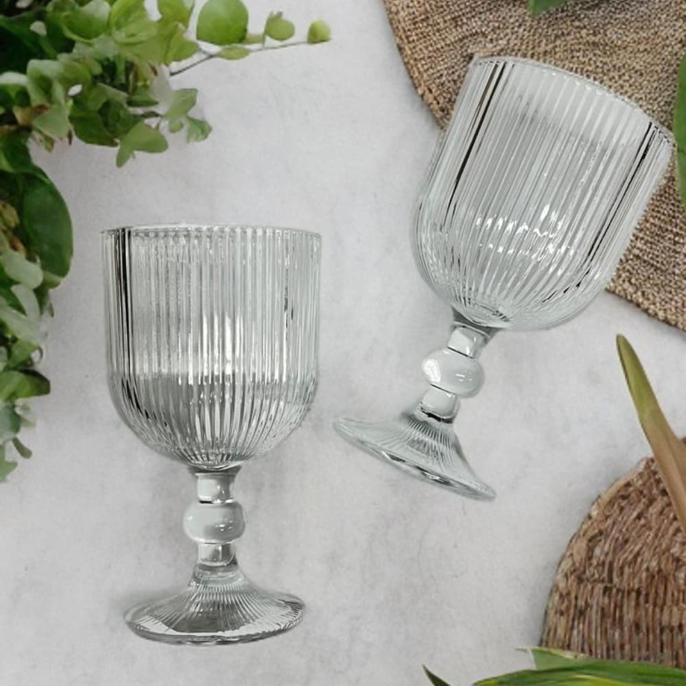 2 Taças De Vidro Canelada Âmbar Taça Cozinha Casa Taça Amarelo Vidro 380ml