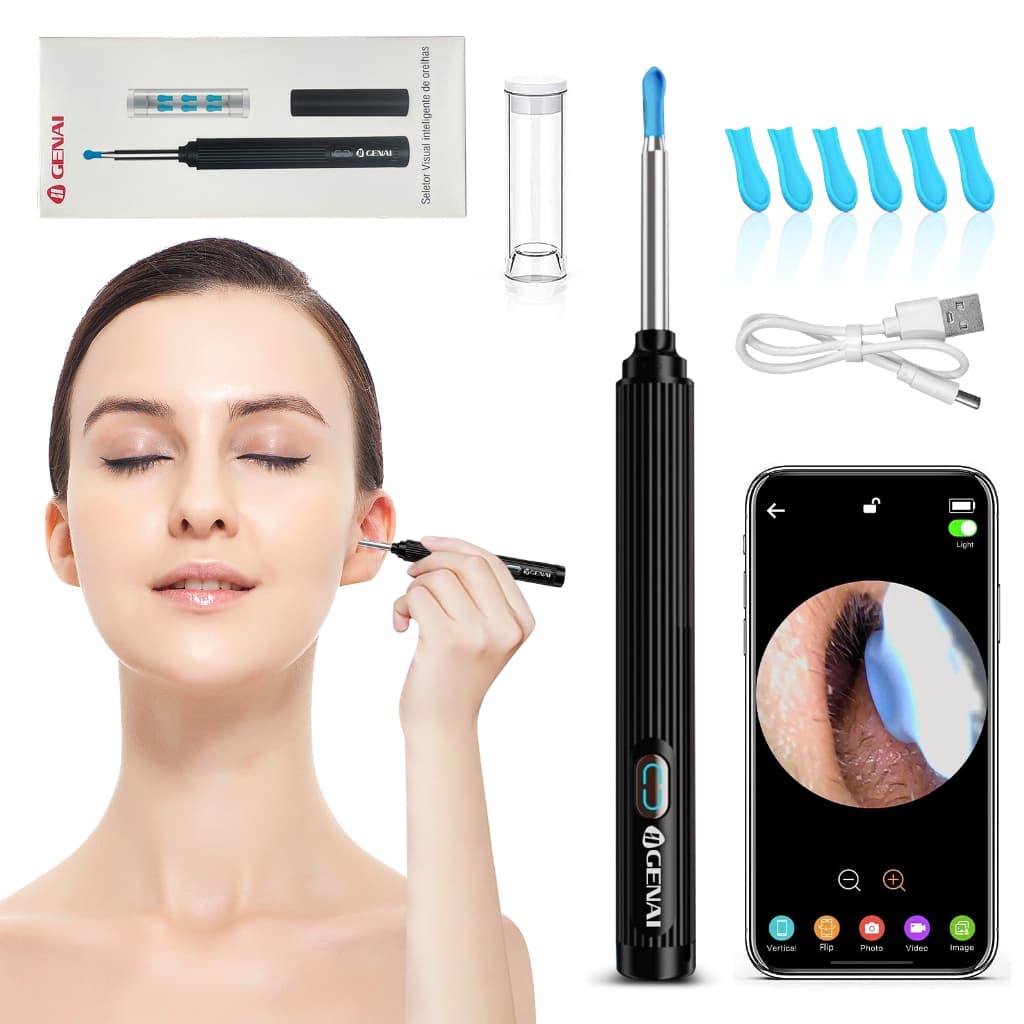 Limpador De Ouvido Visual Inteligente Sem Fio  Otoscópio Ferramenta De Remoção De Cera Com Câmera Endoscópio Kit